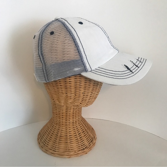 Distressed Canvas, Mesh Back Ponytail Hat Adjustable White Ball Cap New! - Picture 6 of 9